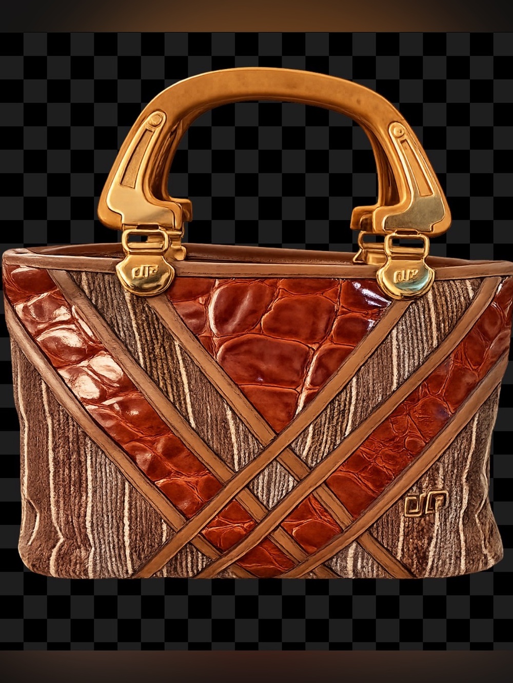 Vintage Pier Giorgio Italy Woven Croc Embossed Structured Handbag